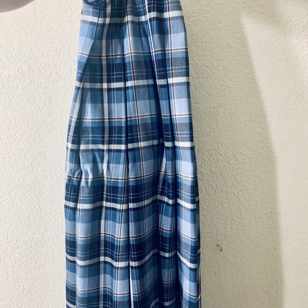 Long Blue Plaid Wool Winter Skirt